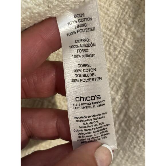 Chico’s Capsule Ecru Cream Tweed Fringe Long Topper Jacket Cardigan Sz 3 XL Chic - Picture 6 of 11